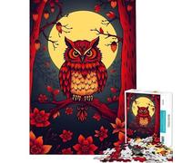 Rompecabezas de 1000 Piezas para Adolescentes Búho Rojo a la luz de la Luna Ayuda a ejercitar el Cerebro Regalo de cumpleaños Juguete Decorativo para Pared para Mayores de 14 años (50x75cm)