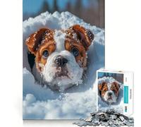 Rompecabezas de 1000 piezas para adolescentes Bulldog,cachorro de nieve,animal,articulación ordenada,decoración,juguete para ejercitar la mente,juego para relajarse,regalo divertido de Navidad 38x26cm