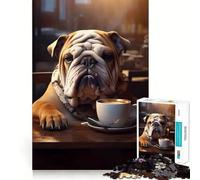 Rompecabezas de 1000 Piezas para Adolescentes Bulldog,café,Perro Adorable,Corte preciso,Manualidades,Juego cognitivo Divertido,Tiempo Libre,Navidad,decoración del hogar (50x75cm)