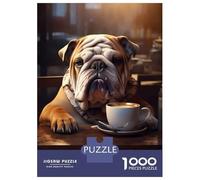 Rompecabezas De 1000 Piezas para Adolescentes Bulldog Coffee Cute Dog Rompecabezas para Adultos Juguete Decoración De Pared Decoración De Pared Juego Desafiante Regalos 70x50cm/1000pcs