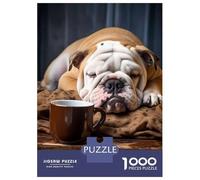 Rompecabezas De 1000 Piezas para Adolescentes Bulldog Coffee Kitchen Dog Rompecabezas para Adolescentes Juegos Relajantes para La Diversión Familiar Juego Desafiante Regalos 52x38cm/1000pcs
