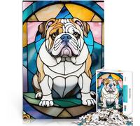 Rompecabezas de 1000 Piezas para Adolescentes Bulldog de vidrieras Juguetes Juegos Educativos Antiestrés Lista de Deseos con Papá Noel 50x70cm