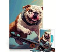 Rompecabezas de 1000 Piezas para Adolescentes Bulldog en patineta,Meme,Juego de Ajuste, desafío Mental,Juguete,Momento de diversión Tranquila,Escena navideña,Arte (38x52cm)
