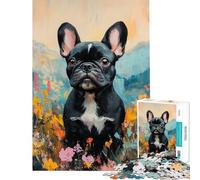Rompecabezas de 1000 Piezas para Adolescentes Bulldog francés en Paisaje Floral Rompecabezas para Adultos Juguetes de Bricolaje análisis y lógica cumpleaños (tamaño 38x52cm)