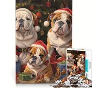 Rompecabezas de 1000 Piezas para Adolescentes, Bulldogs navideños, Juegos relajantes, Carrera de Velocidad de Manos, para cumpleaños, Navidad 38x26cm