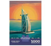 Rompecabezas De 1000 Piezas para Adolescentes Burj Al Arab Hotel Illustration Rompecabezas para Adultos Juegos Divertidos Regalos para Mujeres Desafiantes De Completar 38x26cm/1000pcs