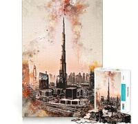 Rompecabezas de 1000 Piezas para Adolescentes Burj Khalifa en Acuarela,diseño de Corte preciso,Ideal para desarrollar la Agilidad Mental,entretenido Tiempo Libre Decoración navideña