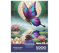 Rompecabezas De 1000 Piezas Para Adolescentes Butterfly And Lotus Flowers Stained Glass Rompecabezas Para Adultos Juguetes Antiestrés Regalos De Desafío Difícil Para Amigos Y Familiares 52x38cm/1000pc