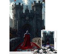 Rompecabezas de 1000 Piezas para Adolescentes: Caballero en la Entrada del Castillo con Capa roja decoración del hogar Juguetes Ideas de Regalo Juego de ingenio con póster a Juego y Hoja de Trivia