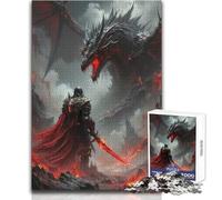 Rompecabezas de 1000 Piezas para Adolescentes Caballero Frente a un dragón en un Paisaje de fantasíaIdeal para aliviar el estrés, Actividad de Ocio, Corte Ultra preciso, Juguete Artesanal,38x26cm