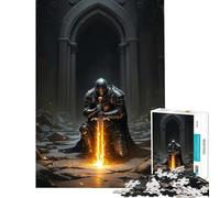 Rompecabezas de 1000 piezas para adolescentes Caballero guerrero con armadura en un arco oscuro con espada brillante Juego práctico y educativo Regalo ideal para hombres y mujeres Decoración del hogar