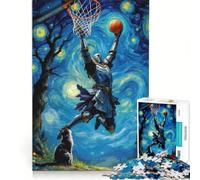 Rompecabezas de 1000 Piezas para Adolescentes Caballero Haciendo Mates en Baloncesto en la Noche Estrellada, Juego Imposible, interacción Entre Padres e Hijos, cumpleaños 38x26cm