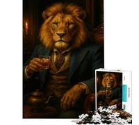 Rompecabezas de 1000 Piezas para Adolescentes Caballero león Sofisticado con una Bebida Juego de ingenio Juguete Intelectual Excelentes Regalos y Juguetes Divertidos y con Humor (Tamaño 75x50cm)