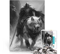 Rompecabezas de 1000 Piezas para Adolescentes Caballero Medieval sobre el Lobo Juegos Divertidos Regalo de Obra de Arte 75x50cm