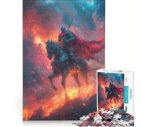 Rompecabezas de 1000 Piezas para Adolescentes Caballero sobre Caballo de Fuego, Juegos Familiares, Corte de precisión, cumpleaños y Navidad 38x52cm