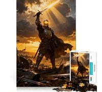 Rompecabezas de 1000 Piezas para Adolescentes Caballero triunfante con Espada en el Campo de Batalla Diseño artístico de Corte preciso para el Desarrollo cognitivo Tiempo de Juego Tranquilo