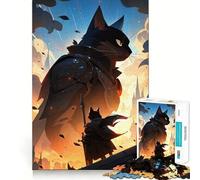 Rompecabezas de 1000 Piezas para Adolescentes Caballeros felinos,Guerreros de fantasía,Juego de Ajuste, desafío Mental,Juguete para un Momento de diversión Tranquila,Escena navideña,Arte