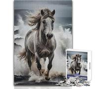 Rompecabezas de 1000 Piezas para Adolescentes, Caballo Blanco galopando Entre Las Olas del océano, Hermoso diseño, Juego, Regalo de cumpleaños, Obra de Arte, tamaño 38x26cm