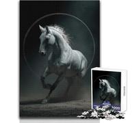 Rompecabezas de 1000 Piezas para Adolescentes, Caballo Blanco Saltando a través de un círculo, Juguetes, Juegos educativos, Pero Divertidos y Divertidos, Obra de Arte, Regalo, tamaño 38x52cm