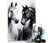Rompecabezas de 1000 Piezas para Adolescentes Caballo Blanco y Negro,Juego de articulaciones, Juego cognitivo,Regalo,Juego Relajante,Actividad Divertida para cumpleaños (38x26cm)