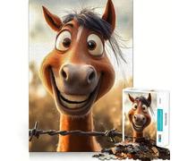 Rompecabezas de 1000 Piezas para Adolescentes Caballo de Dibujos Animados Sonriendo Tras Alambre de púas Juego de Ajuste Desafío Mental Juguete Momento de diversión Escena navideña Arte
