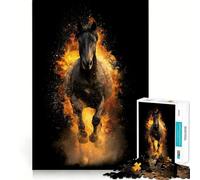 Rompecabezas de 1000 Piezas para Adolescentes Caballo Negro con explosión de Fuego,articulaciones Suaves,Divertido Juego Mental,Regalo,Juego Relajante,Arte navideño para el Ocio 38x52cm