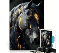 Rompecabezas de 1000 Piezas para Adolescentes Caballo Negro con Venas Doradas,Arte de Animales con Corte preciso,Juego para ejercitar la Mente,Juego para Relajarse,Arte navideño para el Tiempo Libre