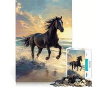 Rompecabezas de 1000 Piezas para Adolescentes Caballo Negro,Libertad Junto al mar Arte de Corte preciso,Juego para ejercitar la Mente,Juego para Relajarse,Arte navideño para el Tiempo Libre 38x52cm