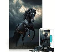 Rompecabezas de 1000 Piezas para Adolescentes Caballo Salvaje Negro en una tormenta Diversión con articulaciones Suaves,Regalo para ejercitar la Mente,Juego Relajante,Arte navideño