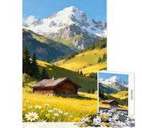 Rompecabezas de 1000 Piezas para Adolescentes cabaña Alpina en un Prado de Verano decoración del hogar Juguetes Gran Regalo Juego práctico Lista de Deseos con Papá Noel tamaño 50x75cm