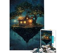 Rompecabezas de 1000 piezas para adolescentes Cabaña en una isla flotante bajo un cielo estrellado Rompecabezas para adultos juegos relajantes una obra de arte regalos para reducir el estrés (50x75cm)