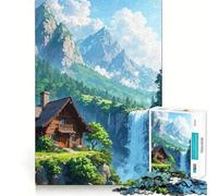 Rompecabezas de 1000 Piezas para Adolescentes Cabaña Junto a una Cascada en un Paisaje de montaña Diseño Ingenioso y Divertido para desarrollar la Mente Ideal para el Tiempo Libre Decoración navideña