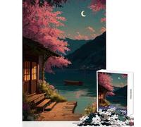 Rompecabezas de 1000 Piezas para Adolescentes cabaña Junto al Lago con Flores de Cerezo Juguetes antiestrés Ideas de Regalo Juego Familiar Entrena tu Cerebro y Tus Manos tamaño 38x26cm