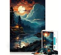 Rompecabezas de 1000 Piezas para Adolescentes Cabaña Junto al Lago Juego de Ajuste Desafío Mental Juguete Momento de diversión Tranquila Escena navideña Arte (38x52cm)