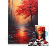 Rompecabezas de 1000 Piezas para Adolescentes: Cabaña Junto al río en otoño, Juguetes para armar, interacción Entre Padres e Hijos, cumpleaños, 38x52cm