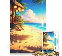 Rompecabezas de 1000 Piezas para Adolescentes Cabaña Tropical en la Playa al Atardecer Estilo Chibi Arte de Corte Fino Juego Divertido para Entrenar la concentración y Relajarse