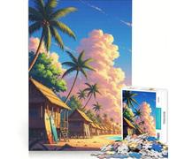 Rompecabezas de 1000 Piezas para Adolescentes Cabañas Tropicales en la Playa y Palmeras Decoración de Pared Ideal para cumpleaños y Navidad 38x26cm