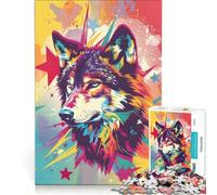 Rompecabezas de 1000 Piezas para Adolescentes Cabeza de Lobo con Estrellas de Colores Juegos Familiares Actividades Divertidas en casa colección de Artistas Bellas Artes 38x26cm