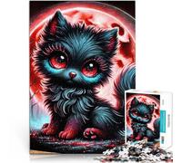 Rompecabezas de 1000 Piezas para Adolescentes Cachorro de Lobo Negro bajo la Luna de Sangre Diversión Familiar Gran Regalo 52x38cm