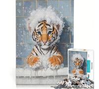 Rompecabezas de 1000 Piezas para Adolescentes Cachorro de Tigre a la Hora del baño Juegos educativos Entrena tu Cerebro y Tus Manos colección de Artistas Bellas Artes 38x52cm