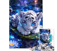 Rompecabezas de 1000 Piezas para Adolescentes Cachorro de Tigre Blanco Entre nenúfares Un Reto Educativo para Pasar el Tiempo en casa Juguetes DIY para Mayores de 14 años Juego Incluido