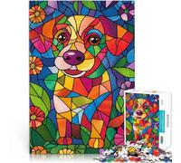 Rompecabezas de 1000 Piezas para Adolescentes Cachorro de vitral Desafío difícil para aliviar el estrés Juego de desafío único 75x50cm