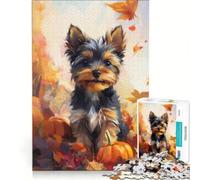 Rompecabezas de 1000 Piezas para Adolescentes Cachorro Yorkshire Terrier Entre Hojas de otoño Juguete para armar Ideal para Relajarse y despejar la Mente Decorar el Escritorio 38x52cm