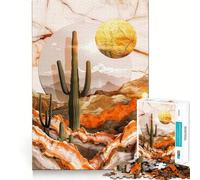 Rompecabezas de 1000 Piezas para Adolescentes Cactus sobre mármol,Corte preciso,Manualidades,diversión cognitiva,Juego para el Tiempo Libre,decoración navideña para el hogar (50x75cm)
