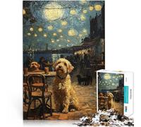 Rompecabezas de 1000 Piezas para Adolescentes Cafetería Noche Estrellada con Perros Juego de ingenio Regalo de cumpleaños, Regalos 38x26cm
