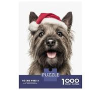 Rompecabezas De 1000 Piezas para Adolescentes Cairn Terrier Dog with Santa Hat Portrait Rompecabezas para Adultos Juego Familiar Decoración del Hogar Cumpleaños Y Navidad 52x38cm/100