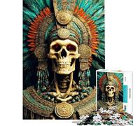 Rompecabezas de 1000 Piezas para Adolescentes Calavera Azteca con Tocado Rompecabezas para Adultos Rompecabezas para la diversión Familiar Un Reto para completar Un Juego Divertido y desafiante