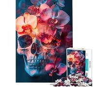 Rompecabezas de 1000 Piezas para Adolescentes Calavera con orquídeas Vibrantes ︰ Arte Surrealista de la Vida ﹨u Decay Juego de ingenio Juego desafiante Juguetes Grandes para la diversión Familiar