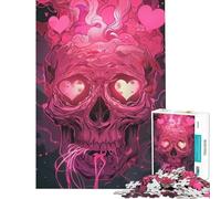 Rompecabezas de 1000 Piezas para Adolescentes Calavera Rosa con Corazones difícil y desafiante Decoración para el hogar Juguetes antiestrés Apto para Mayores de 14 años 38x52cm