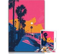 Rompecabezas de 1000 Piezas para Adolescentes, California Sunset Beach Promenade, Arte Minimalista Retro, Hermoso diseño, Juego, desafío difícil, Regalo para cumpleaños, tamaño 50x75cm